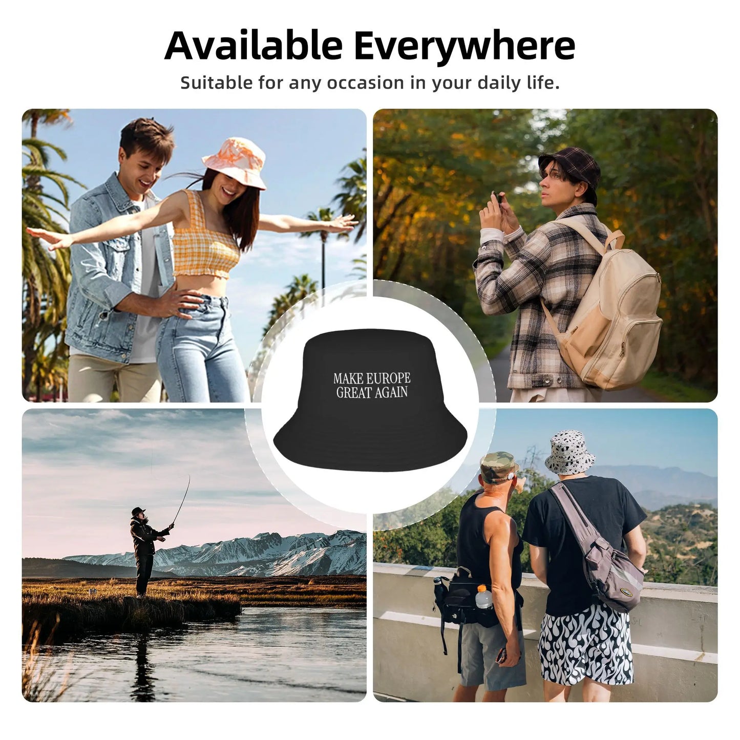 Make Europe Great Again  White Text Bucket Hat For Unisex  Fisherman Hats Vintage Fishing Caps Personality Harajuku Visor Hats